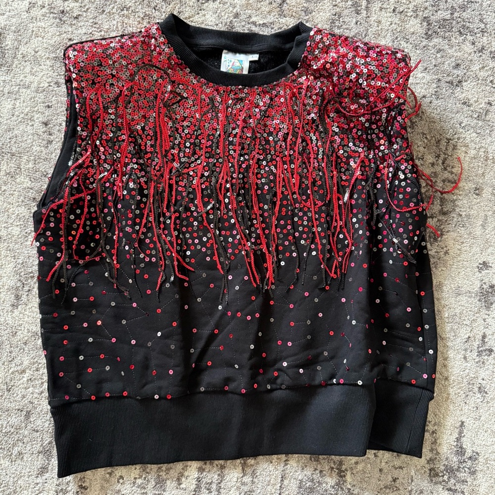 QOS Black and Red Sequin Sleeveless Top